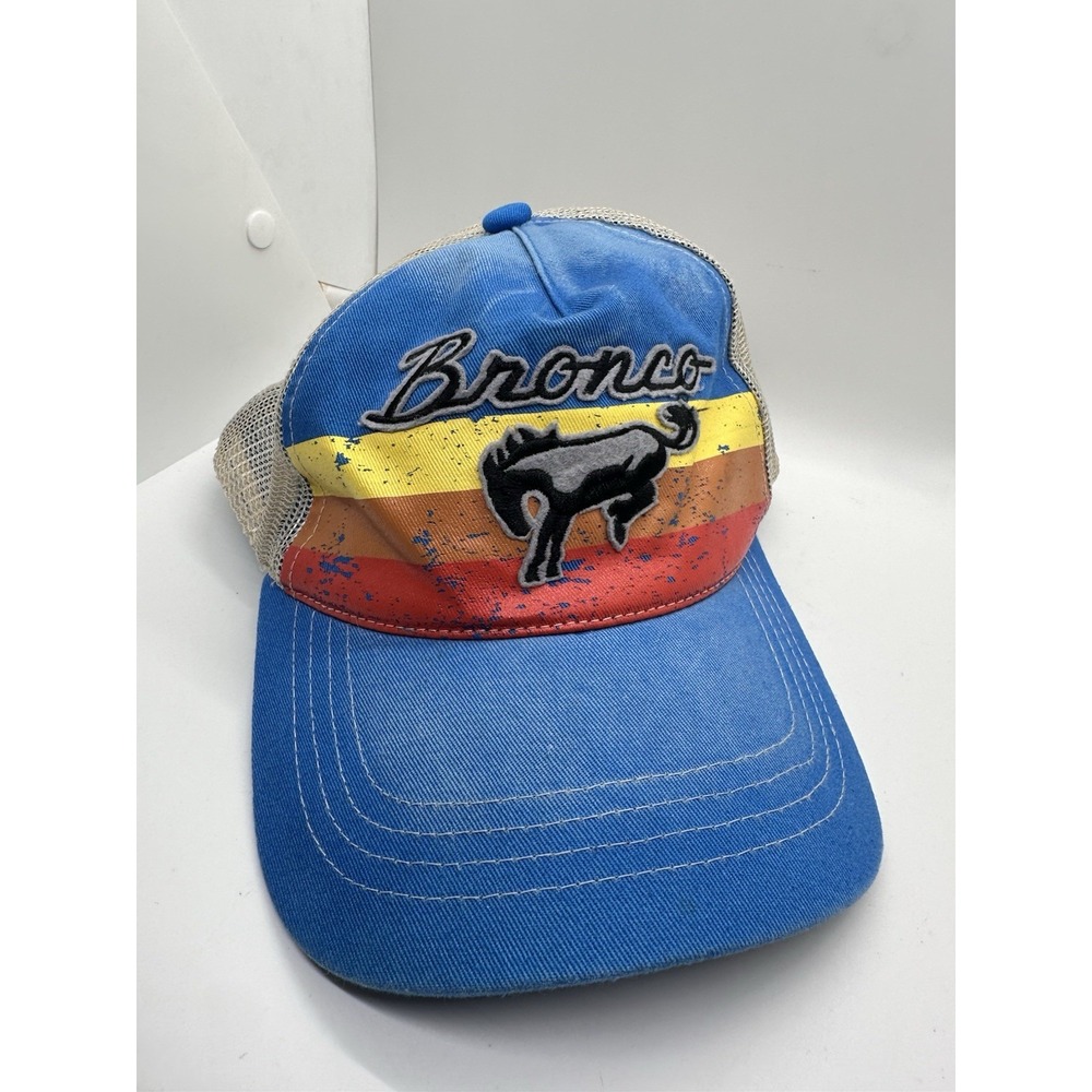 Ford Bronco Trucker Hat Mesh Snapback Retro Stripe Logo Blue Cap